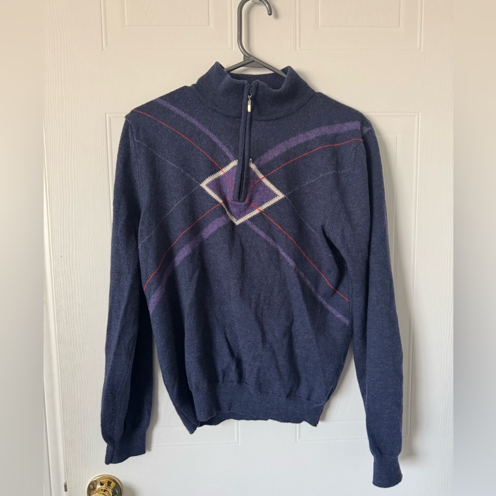 Marco Fiori Made In Italy Patterned 100% Wool 1/4 Zip Sweater small